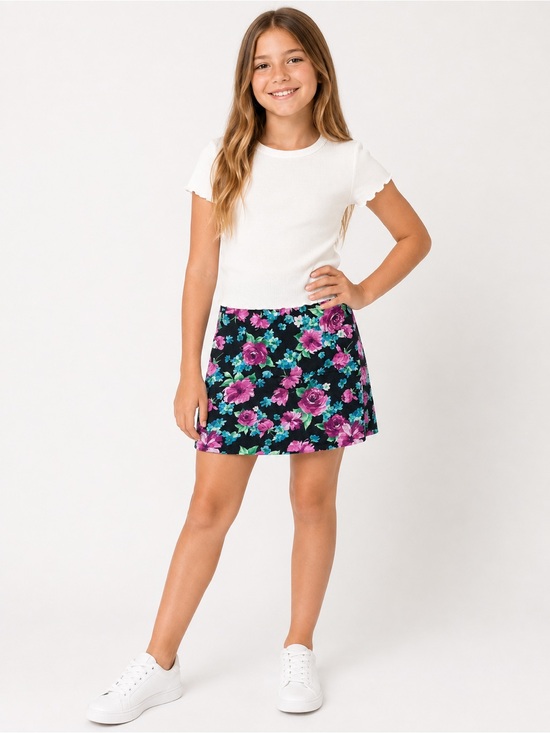 Forever 21 Other - Forever 21 Girls Black Floral Mini Skirt Pink Blue Stretch Pull On Size S